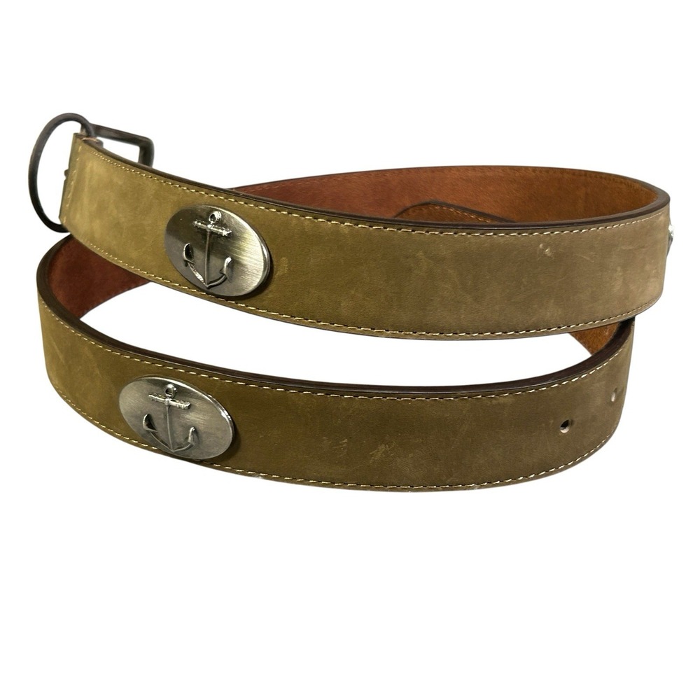 Zep-Pro  Belt Size 38 Brown Leather Silver Tone Accents  Anchors Nautical